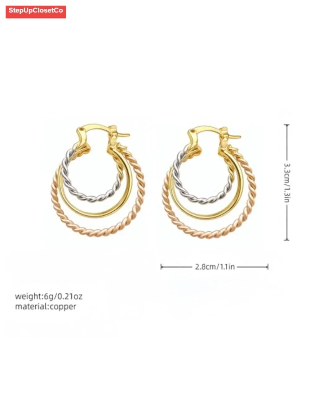 Gold Twisted Hoop Earrings for Women Hypoallergenic Copper Lightweight Trendy
